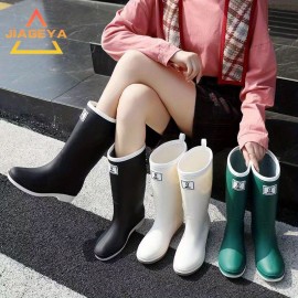 JIAGEYA Solid Knee High Rain Boots, Comfy Non Slip Puncture Proof Shoes