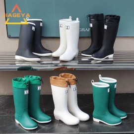 JIAGEYA Solid Knee High Rain Boots, Comfy Non Slip Puncture Proof Shoes