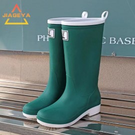 JIAGEYA Solid Knee High Rain Boots, Comfy Non Slip Puncture Proof Shoes