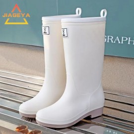 JIAGEYA Solid Knee High Rain Boots, Comfy Non Slip Puncture Proof Shoes