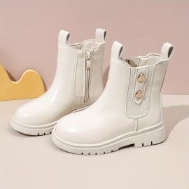 Casual Cool Solid Color Boots For Girls Kids, Comfortable Non Slip Boots With Zipper For Indoor Outdoor Travel, All Seasons