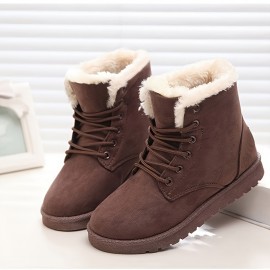 Casual Lace Up Plus Fleece Boots For Girls, Lightweight Non Slip Boots For Indoor Outdoor Travel, Winter