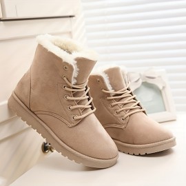 Casual Lace Up Plus Fleece Boots For Girls, Lightweight Non Slip Boots For Indoor Outdoor Travel, Winter