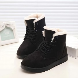 Casual Lace Up Plus Fleece Boots For Girls, Lightweight Non Slip Boots For Indoor Outdoor Travel, Winter