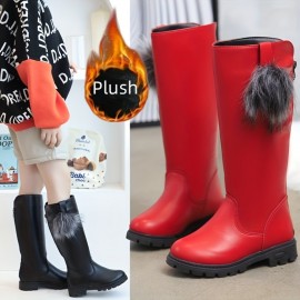 JIAGEYA Girl's Knee High Boots, Comfy Casual Thermal Platform Shoes For Kids Outdoor Activities