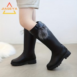 JIAGEYA Girl's Knee High Boots, Comfy Casual Thermal Platform Shoes For Kids Outdoor Activities