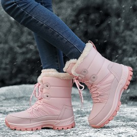 Trendy Cute Solid Color Plus Fleece Snow Boots For Girls, Non-slip Warm Boots For Outdoor Activities, Autumn And Winter