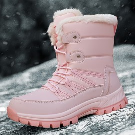 Trendy Cute Solid Color Plus Fleece Snow Boots For Girls, Non-slip Warm Boots For Outdoor Activities, Autumn And Winter