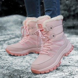 Trendy Cute Solid Color Plus Fleece Snow Boots For Girls, Non-slip Warm Boots For Outdoor Activities, Autumn And Winter