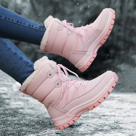 Trendy Cute Solid Color Plus Fleece Snow Boots For Girls, Non-slip Warm Boots For Outdoor Activities, Autumn And Winter