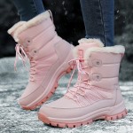 Trendy Cute Solid Color Plus Fleece Snow Boots For Girls, Non-slip Warm Boots For Outdoor Activities, Autumn And Winter