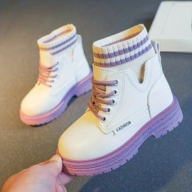 Cute Ankle-high Lace Up Boots For Girls Kids, Comfortable Non Slip Boots For Indoor Outdoor Travel, Autumn And Winter