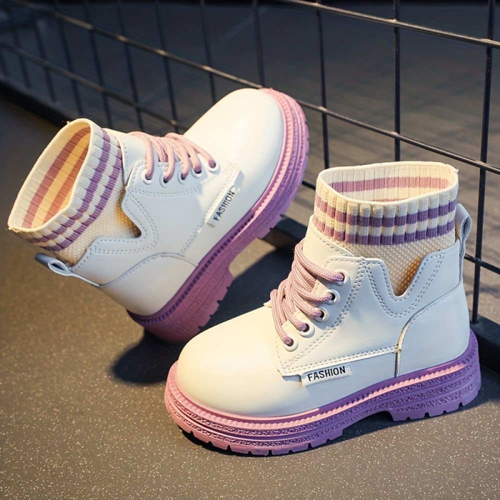 Cute Ankle-high Lace Up Boots For Girls Kids, Comfortable Non Slip Boots For Indoor Outdoor Travel, Autumn And Winter