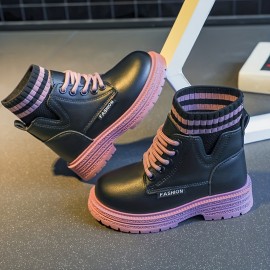 Cute Ankle-high Lace Up Boots For Girls Kids, Comfortable Non Slip Boots For Indoor Outdoor Travel, Autumn And Winter