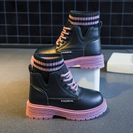 Cute Ankle-high Lace Up Boots For Girls Kids, Comfortable Non Slip Boots For Indoor Outdoor Travel, Autumn And Winter