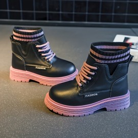 Cute Ankle-high Lace Up Boots For Girls Kids, Comfortable Non Slip Boots For Indoor Outdoor Travel, Autumn And Winter