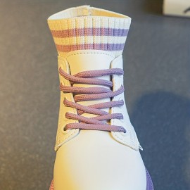 Cute Ankle-high Lace Up Boots For Girls Kids, Comfortable Non Slip Boots For Indoor Outdoor Travel, Autumn And Winter