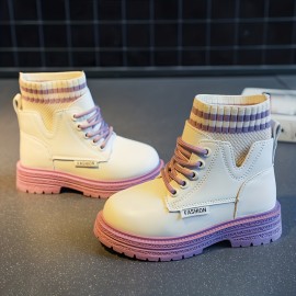 Cute Ankle-high Lace Up Boots For Girls Kids, Comfortable Non Slip Boots For Indoor Outdoor Travel, Autumn And Winter