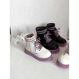 Cute Ankle-high Lace Up Boots For Girls Kids, Comfortable Non Slip Boots For Indoor Outdoor Travel, Autumn And Winter