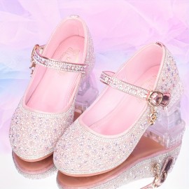 Trendy Elegant Shiny High Heel Shoes For Girls, Lightweight Non Slip Soft Bottom Dress Shoes For Performance Party, All Seasons