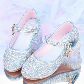 Trendy Elegant Shiny High Heel Shoes For Girls, Lightweight Non Slip Soft Bottom Dress Shoes For Performance Party, All Seasons