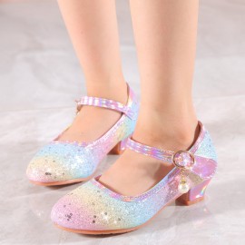 Trendy Cute Shiny Sequin High Heel Shoes For Girls, Lightweight Non-slip Dress Shoes For Performance Party