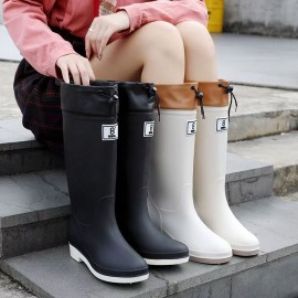 Vicvai Solid Knee High Rain Boots, Comfy Non Slip Puncture Proof Shoes