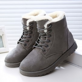 Casual Lace Up Plus Fleece Boots For Girls, Lightweight Non Slip Boots For Indoor Outdoor Travel, Winter