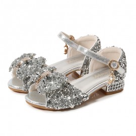 Girls Sandals Glitter Rhinestone Dress Pumps Sequins Princess Low Heels Party Dance Shoes