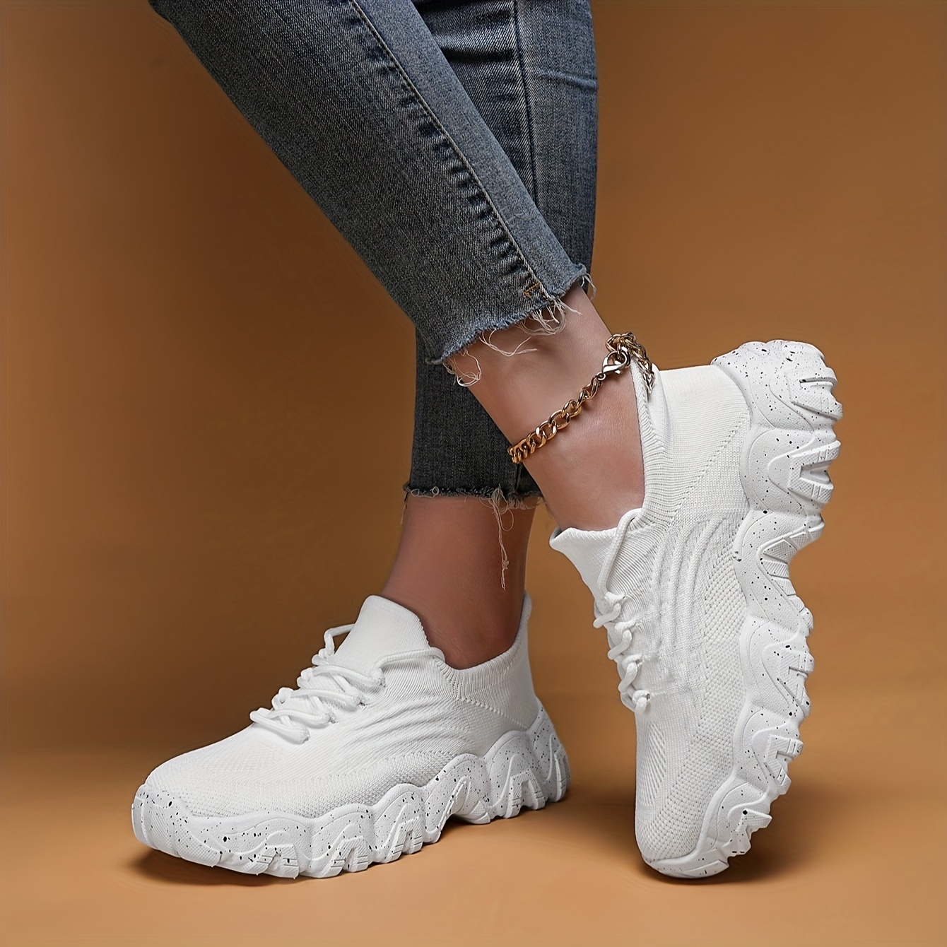 womens spring and summer fashion white casual shoes fly woven non slip comfortable light breathable solid color sneakers details 2