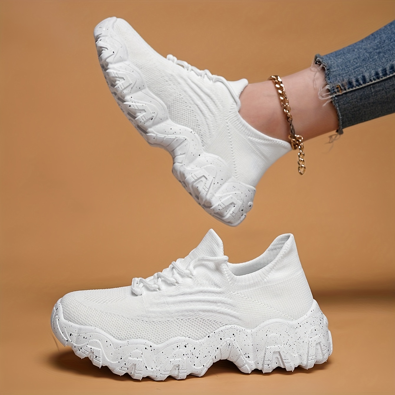 womens spring and summer fashion white casual shoes fly woven non slip comfortable light breathable solid color sneakers details 1