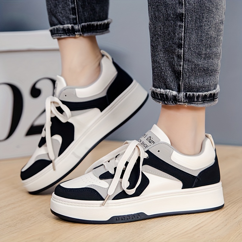 girls trendy lace up skate shoes casual outdoor   platform walking shoes details 1