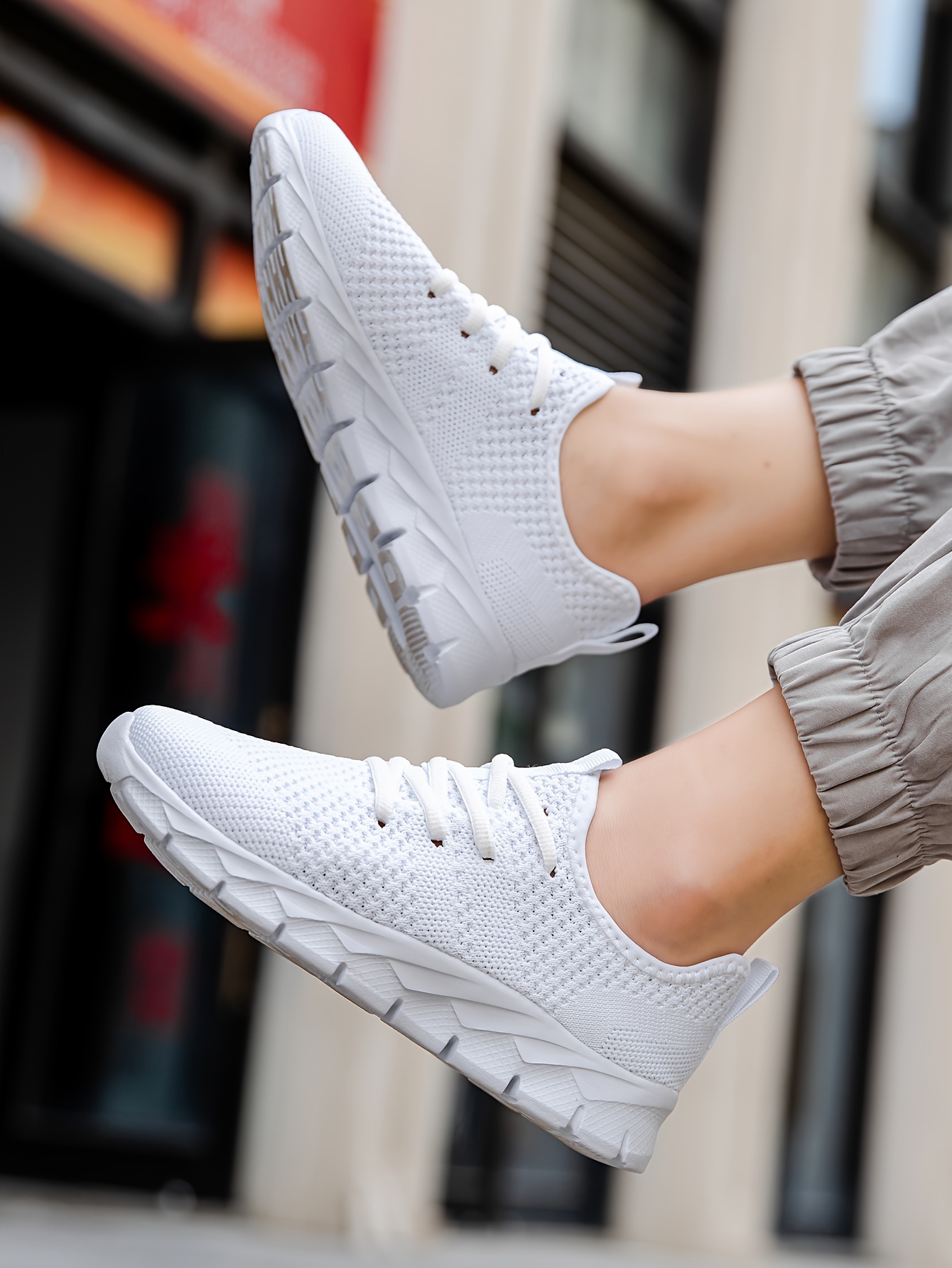 girls solid knit breathable running shoes lace up comfy soft sole sneakers for outdoor jogging winter autumn details 0