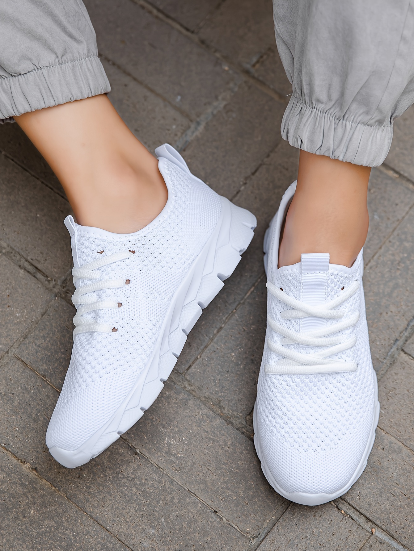 girls solid knit breathable running shoes lace up comfy soft sole sneakers for outdoor jogging winter autumn details 2