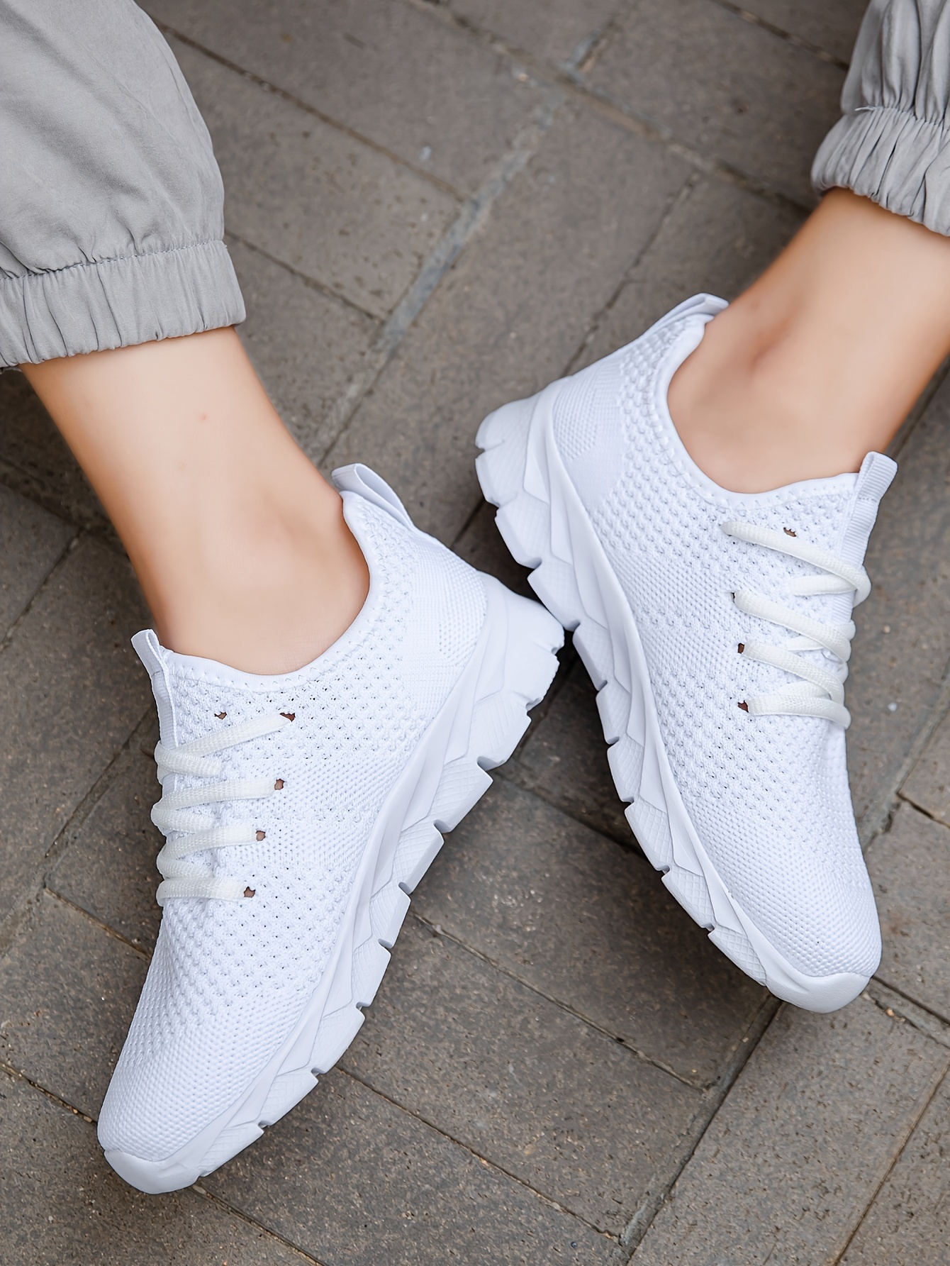 girls solid knit breathable running shoes lace up comfy soft sole sneakers for outdoor jogging winter autumn details 5