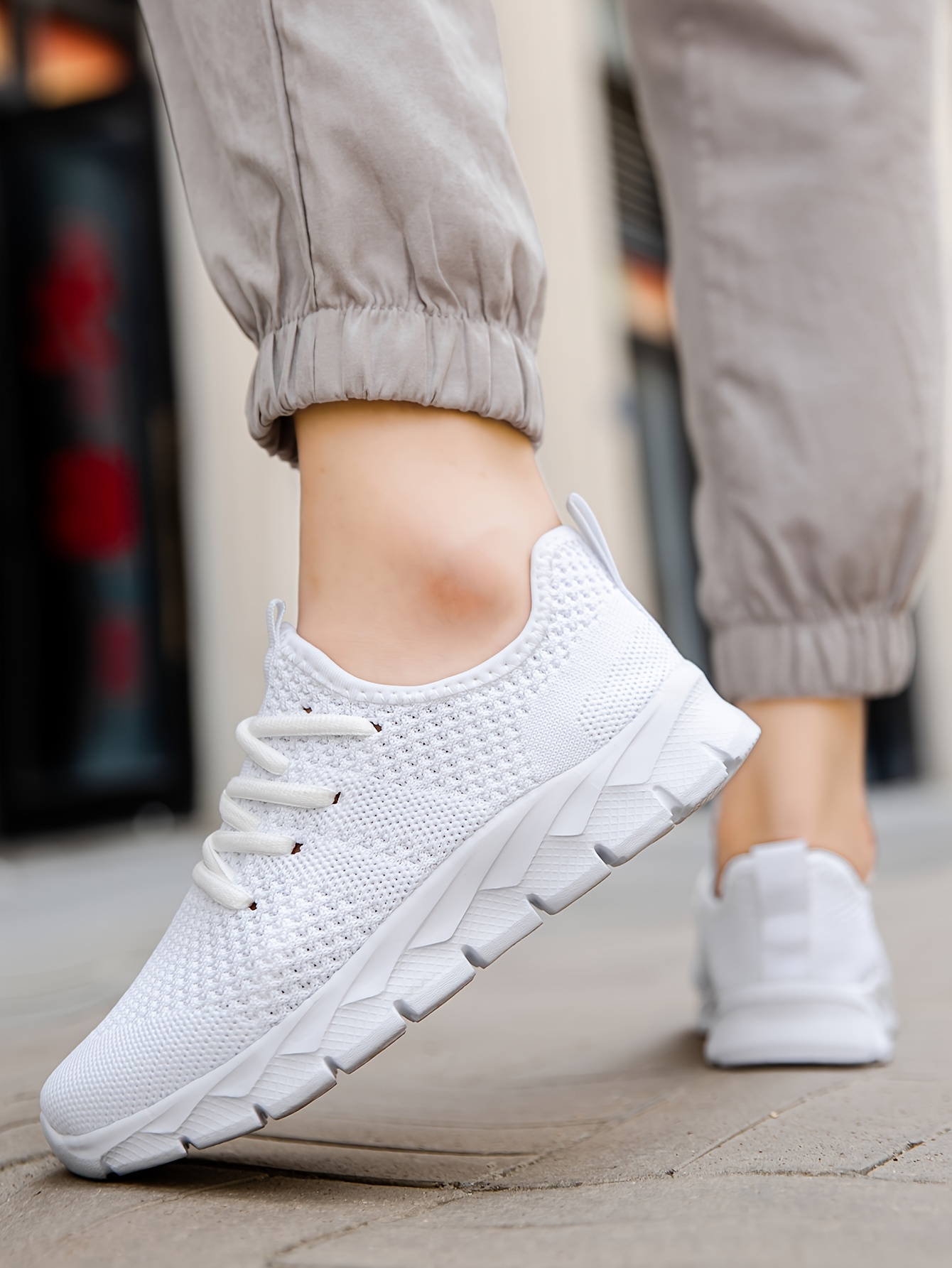 girls solid knit breathable running shoes lace up comfy soft sole sneakers for outdoor jogging winter autumn details 9