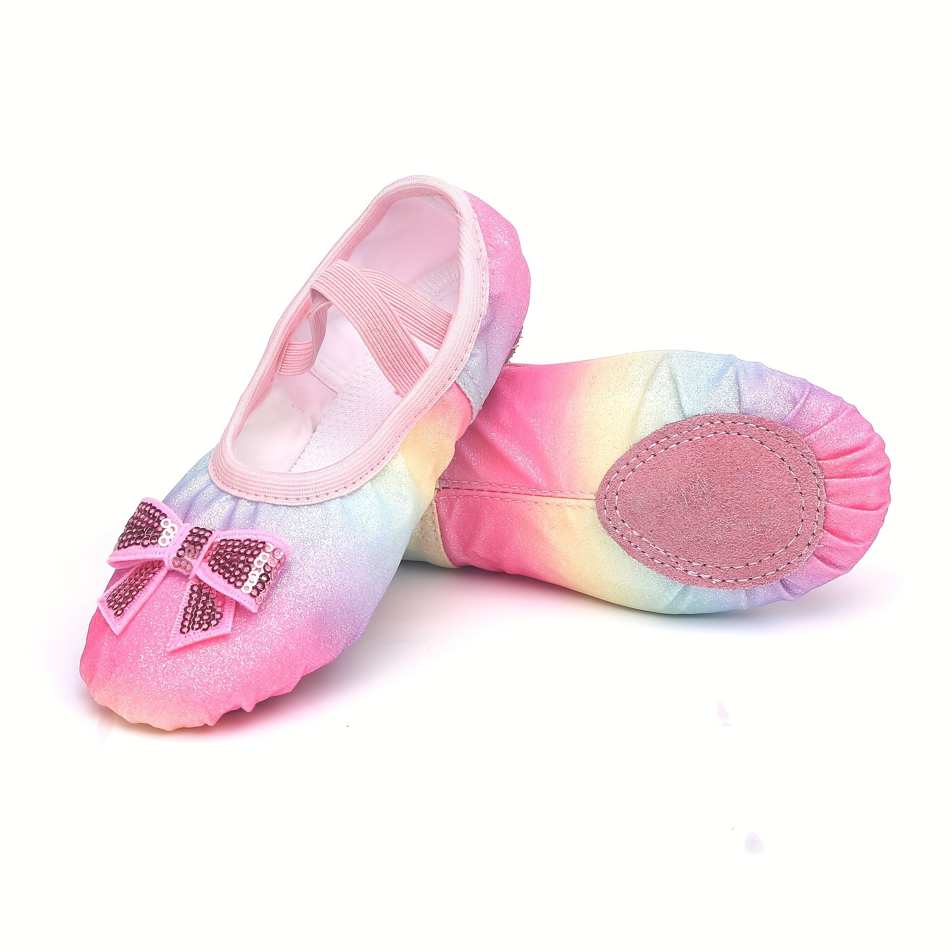 elegant gradient color bowknot slip on ballet shoes for girls anti slip soft sole dancing shoes for practice performance   details 3