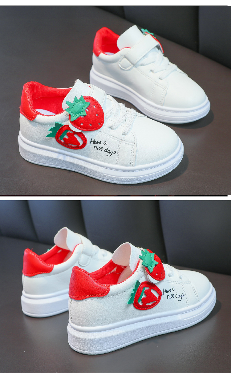 girls embroidered strawberry pattern skateboard shoes comfy non slip breathable   sneakers for kids outdoor activities details 1