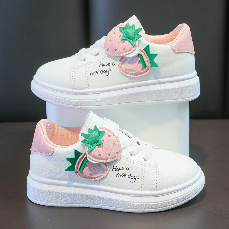 girls embroidered strawberry pattern skateboard shoes comfy non slip breathable   sneakers for kids outdoor activities details 2