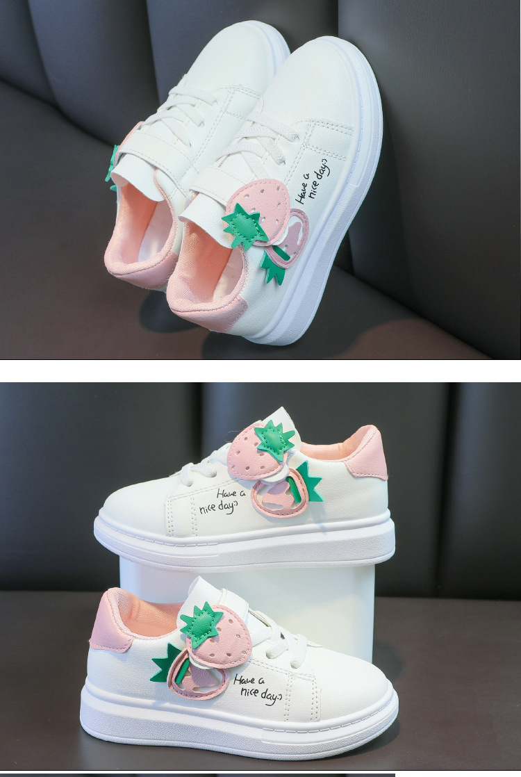 girls embroidered strawberry pattern skateboard shoes comfy non slip breathable   sneakers for kids outdoor activities details 3