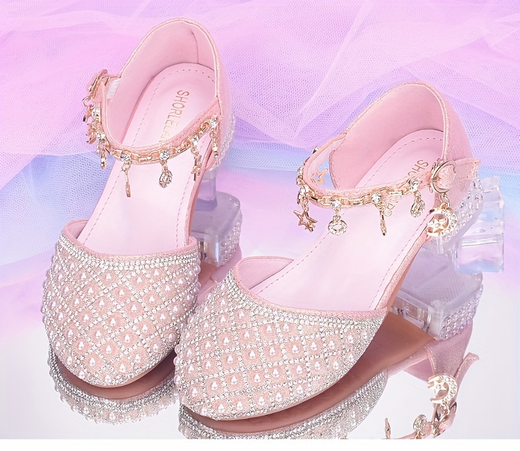 trendy elegant rhinestone high heel shoes for girls lightweight breathable non slip dress shoes for performance party spring and autumn details 4