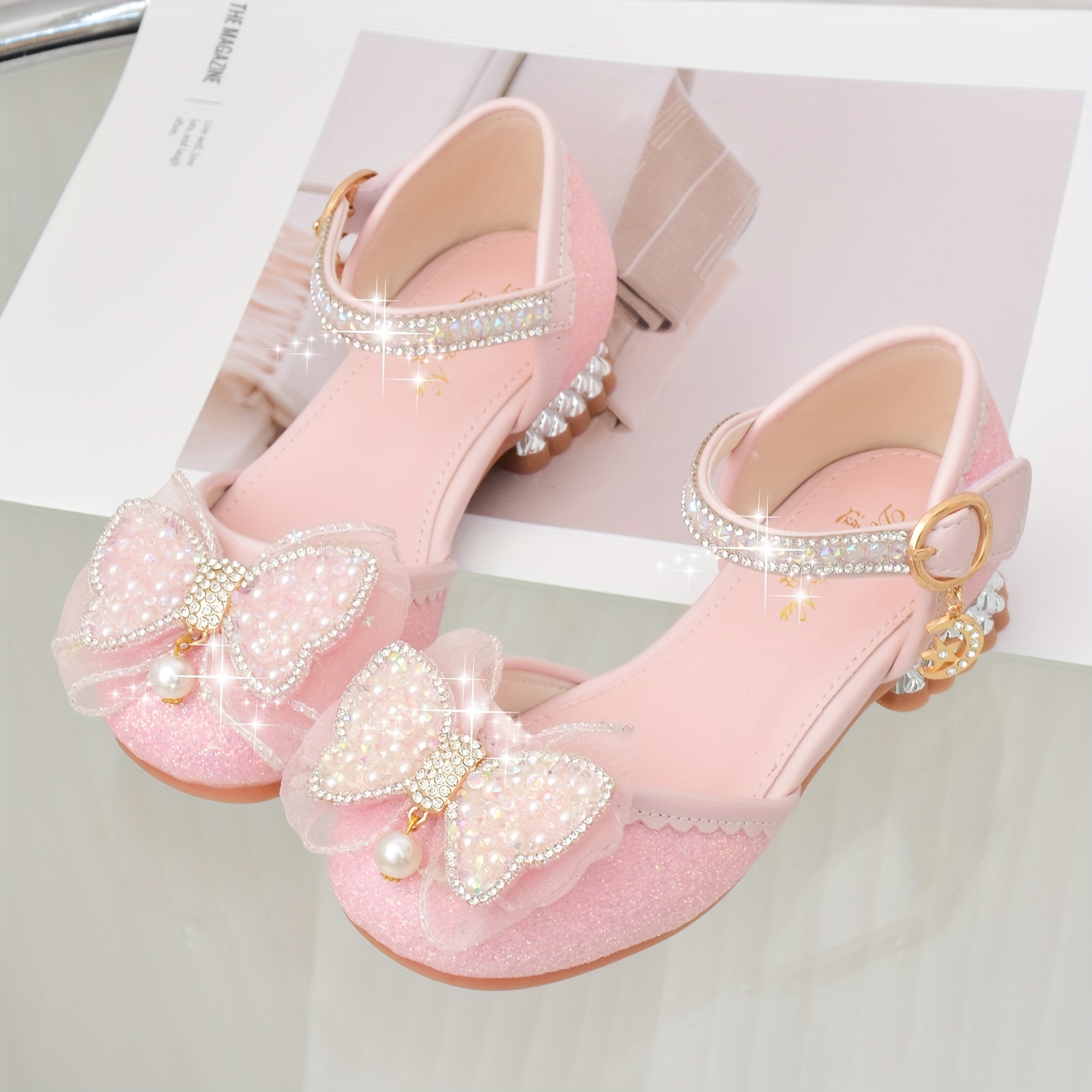 trendy elegant bowknot rhinestone high heel shoes for girls lightweight non slip dress shoes for performance party   details 1