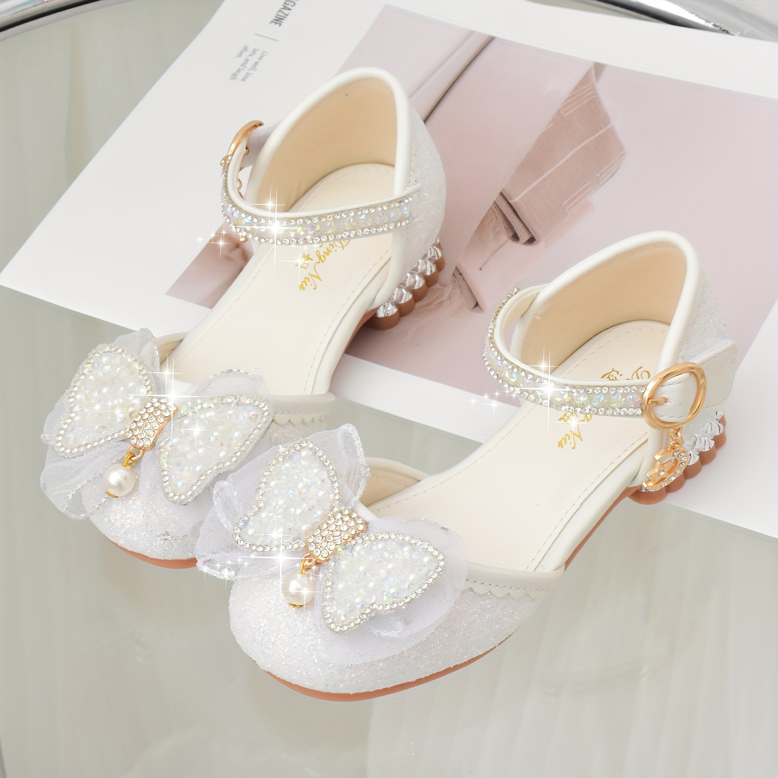 trendy elegant bowknot rhinestone high heel shoes for girls lightweight non slip dress shoes for performance party   details 2