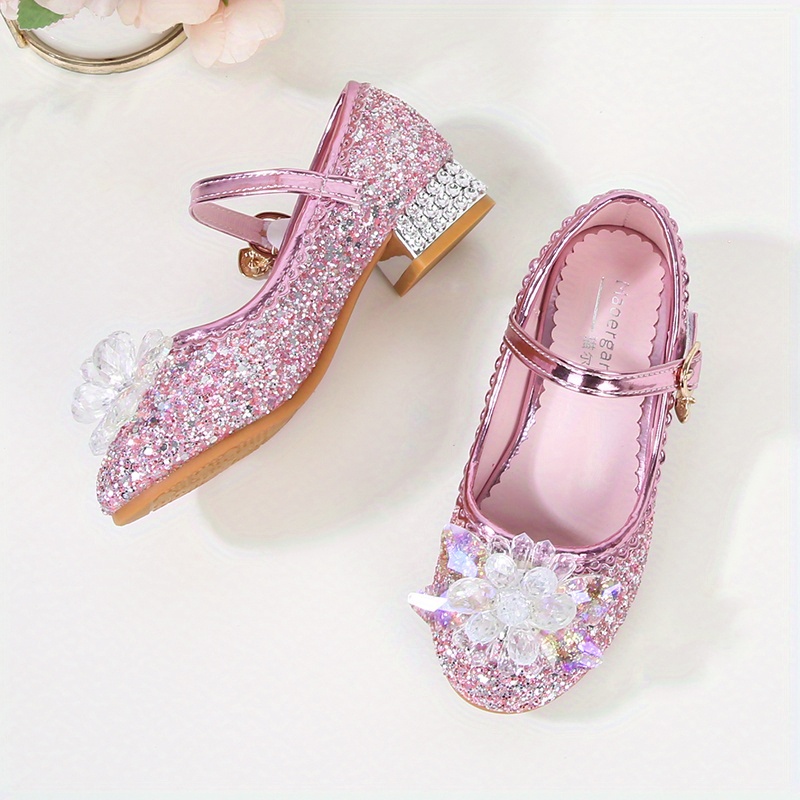 girls trendy glitter sequin high heels princess shoes with   decor childrens lightweight non slip wedding party dress shoes details 8