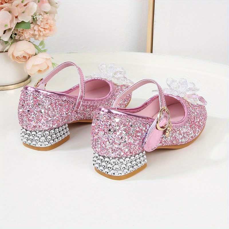 girls trendy glitter sequin high heels princess shoes with   decor childrens lightweight non slip wedding party dress shoes details 10