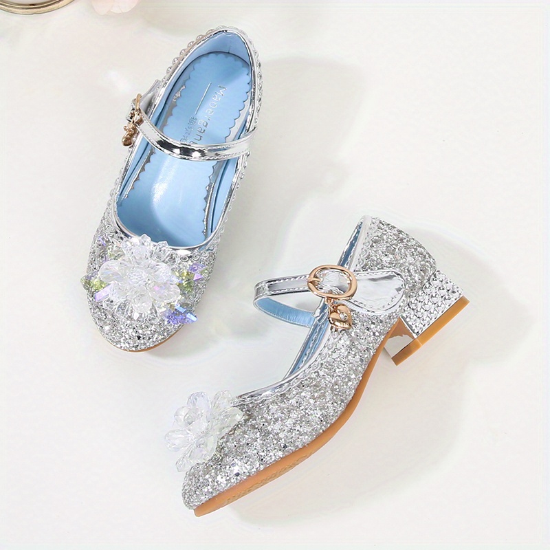 girls trendy glitter sequin high heels princess shoes with   decor childrens lightweight non slip wedding party dress shoes details 14