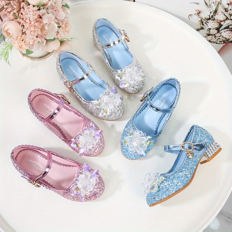 girls trendy glitter sequin high heels princess shoes with   decor childrens lightweight non slip wedding party dress shoes details 16