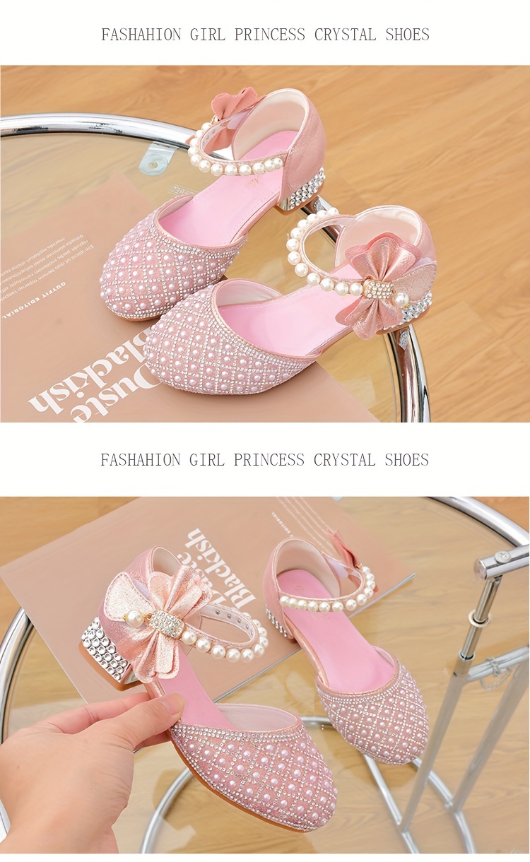 trendy elegant bowknot pearl rhinestone high heel shoes for girls breathable non slip dress shoes for wedding party   autumn details 2