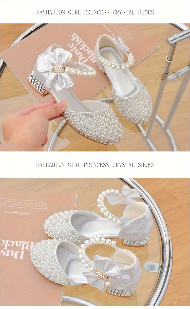 trendy elegant bowknot pearl rhinestone high heel shoes for girls breathable non slip dress shoes for wedding party   autumn details 4