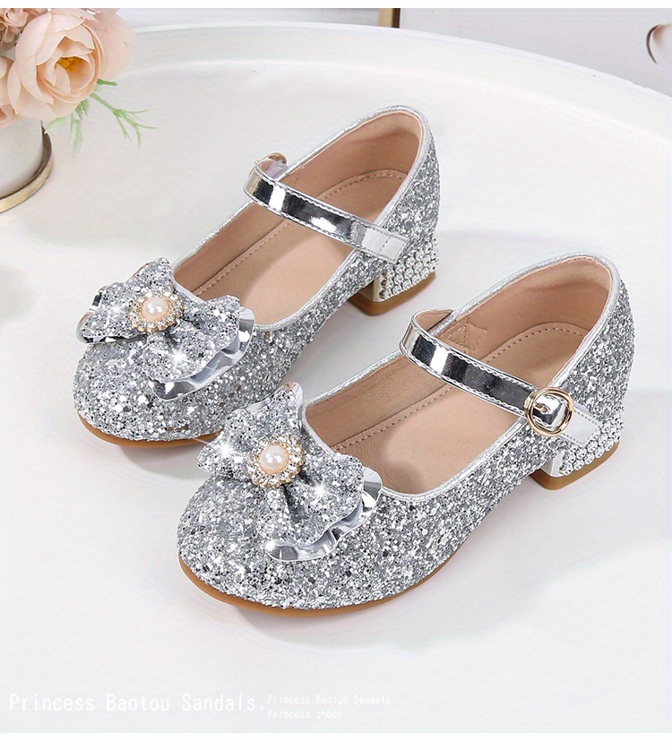 girls trendy   pearl bow tie pumps with   strap dress up shoes with assorted colors details 3